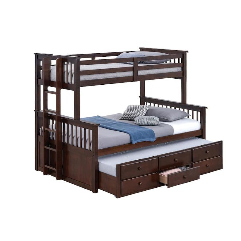Twin Over Full Bunk Bed with Ladder & Underbed Drawers, Dark Walnut