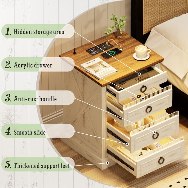 LED 2-Drawer Nightstand With Charging Station and Gun Drawer