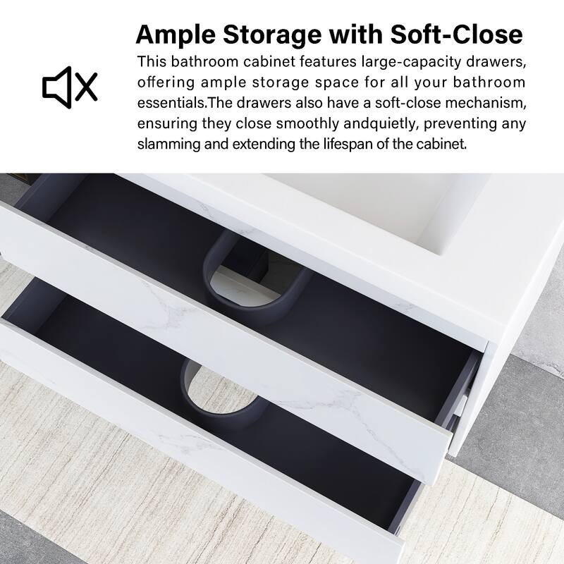 Floating Bathroom Vanity Integrated White Resin Sink