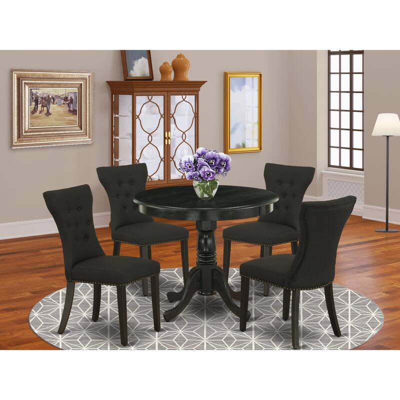East West Furniture 5 Piece Dining Table Set- A Round Kitchen Table and 4 Linen Fabric Parson Chairs,(Finish Options)