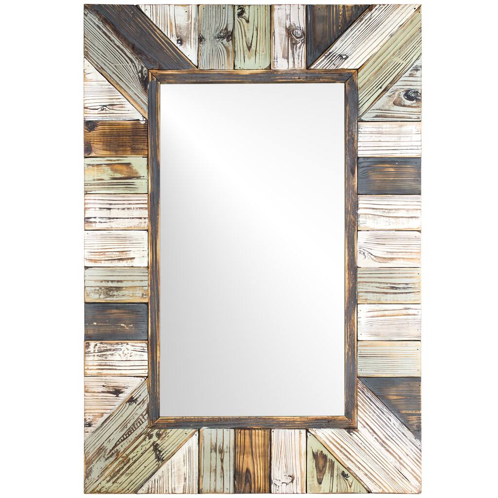 Head West Rustic Wood Plank Framed Farmhouse Rectangular Wall Mirror - 28" x 40" - 28" x 40"