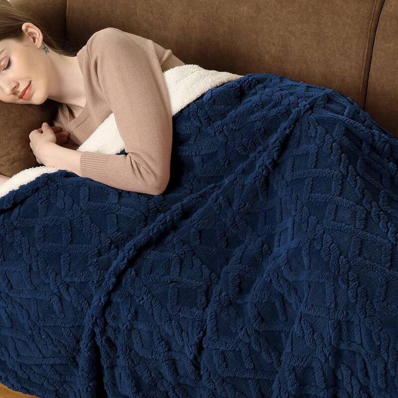 Tufted Sherpa Electric Blanket with 6 Heating Levels for Living Room, Bedroom, Blue - 84*90Inch