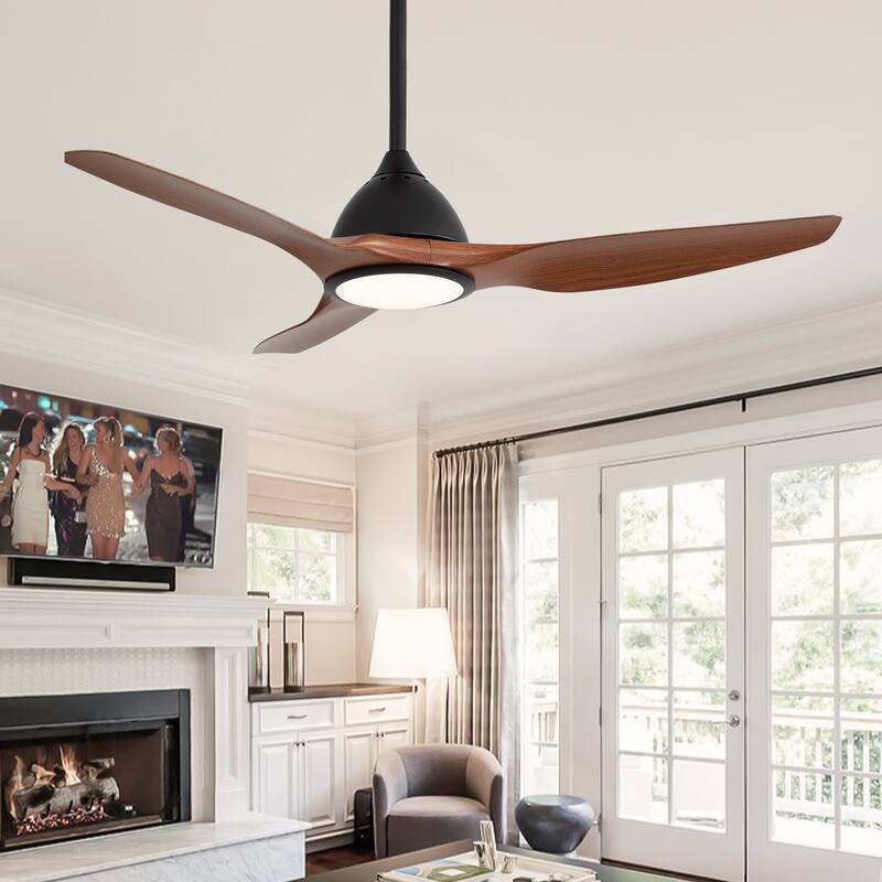 Sofucor 42"/48"/ 52"/60"Noiseless Walnut Wood Ceiling Fan with Remote Control, Integrated Light Optional
