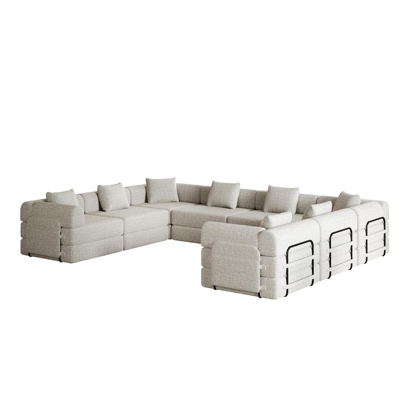 8 Seater Folding Couch Modular Chenille Sectional Sofa Freely Combined Sleeper Sofa Bed with Storage Pockets and Anti-slip Pads