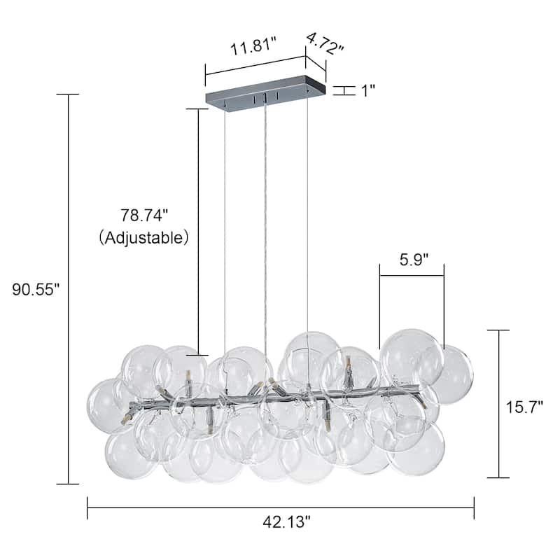 Modern 42" Large Glass Sputnik Bubble Chandelier Cluster Smoked Linear Chandelier
