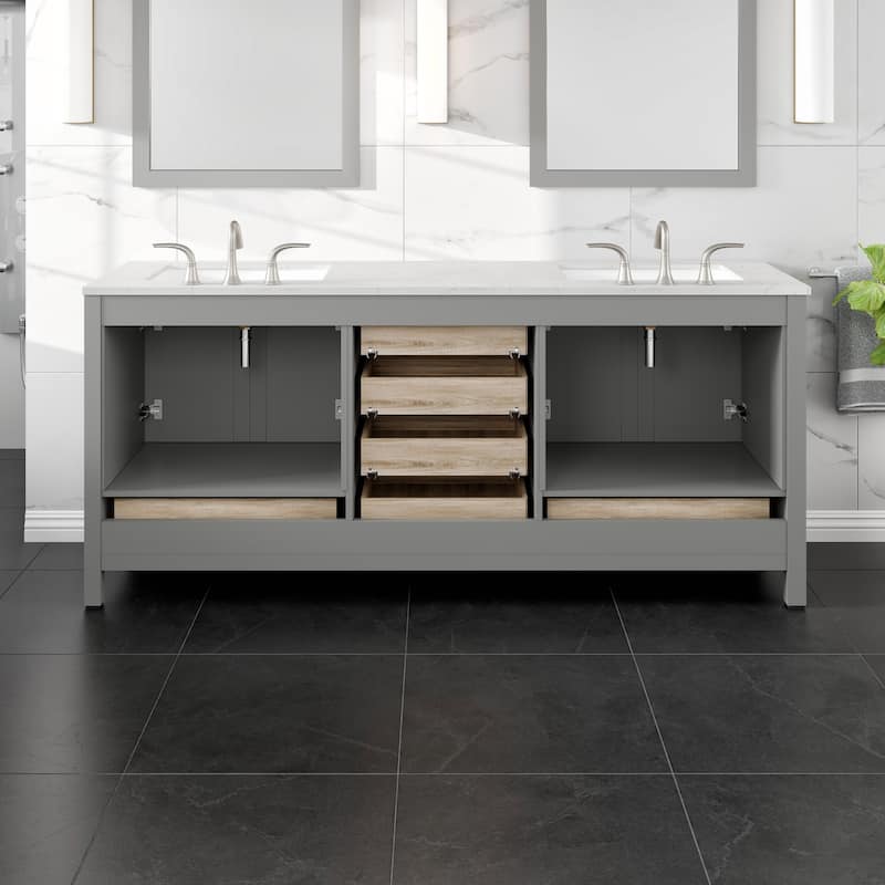 Eviva Aberdeen 78"W DS Bath Vanity with Carrara Quartz Top