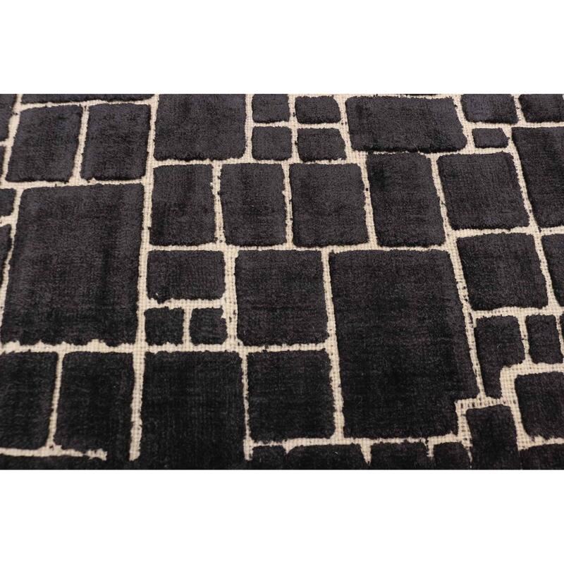 ECARPETGALLERY Hand Loomed Elysian Black Viscose, Wool Rug - 5'0 x 7'2