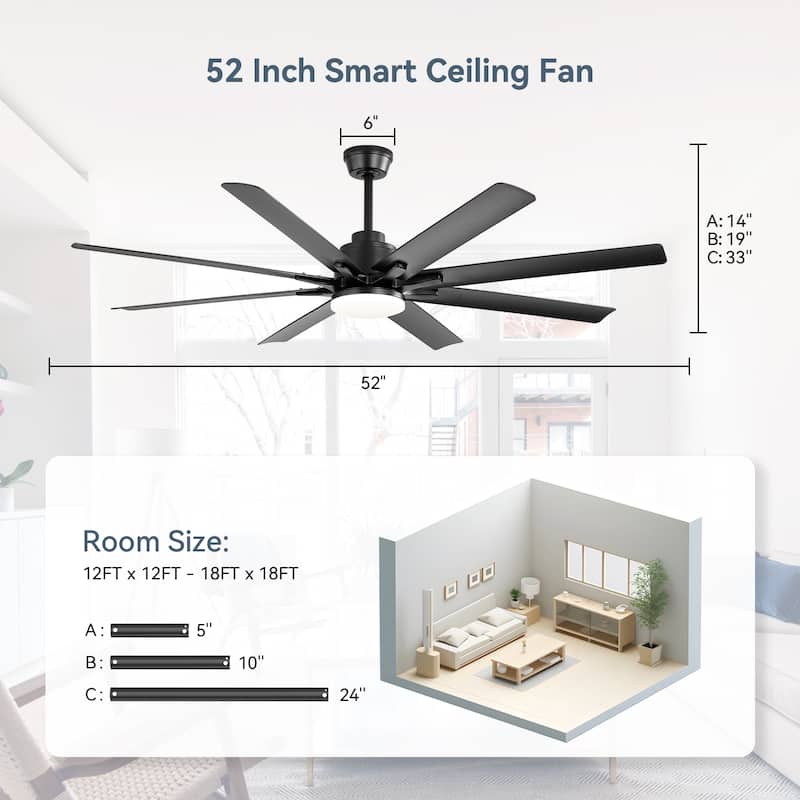 42“/52"/60"/48" Noiseless Walnut Wood Ceiling Fan with Remote Control, Integrated Light Optional