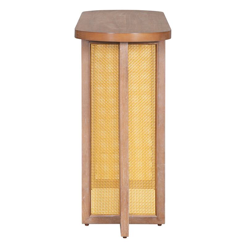 Farmhouse Rattan Console Table with Oval Top, Narrow Entryway Table Hallway Table Living Room Accent Table