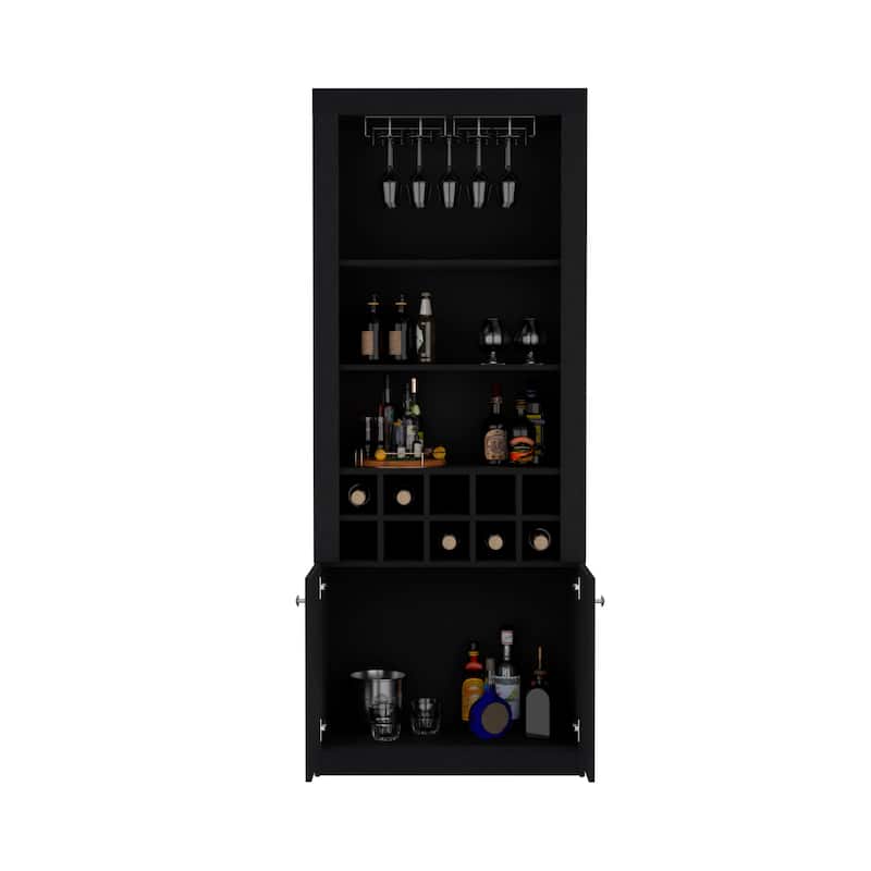 74"Tall 4-Tier Modern Bar Cabinet with Glass Holder Stemware Rack,Wine Cabinet,Liquor Cabinet,10 Bottle Cubbies and 4 Shelves
