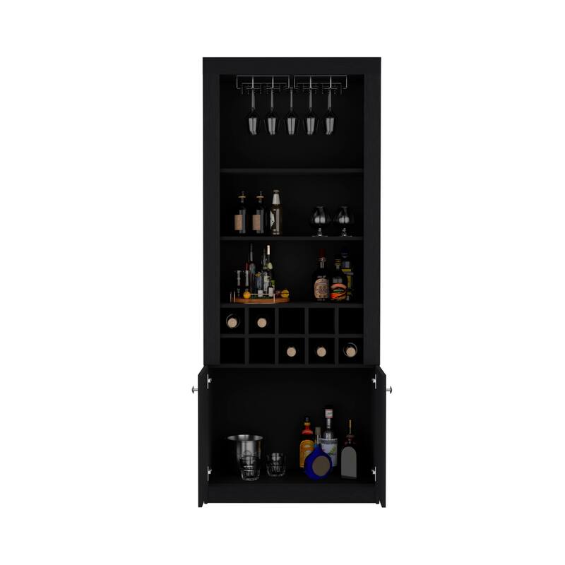 Nero 74-Inch Tall Bar Cabinet 4-Tier Modern Bar Cabinet with Glass Holder Stemware Rack, Wine Cabinet, Liquor Cabinet