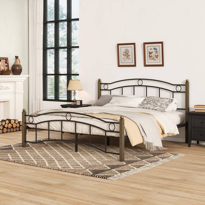 Bouvardia Contemporary Iron Bed Frame by Christopher Knight Home - Black+Gold_Queen - Queen