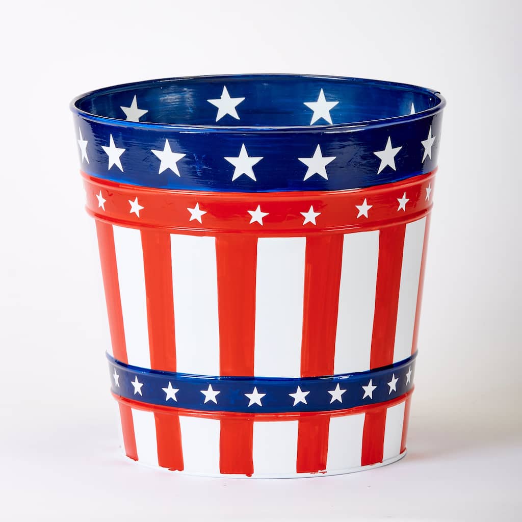 9.5" Galvanized Metal July 4th Independence Day Flower Bucket Pail, Set of 3