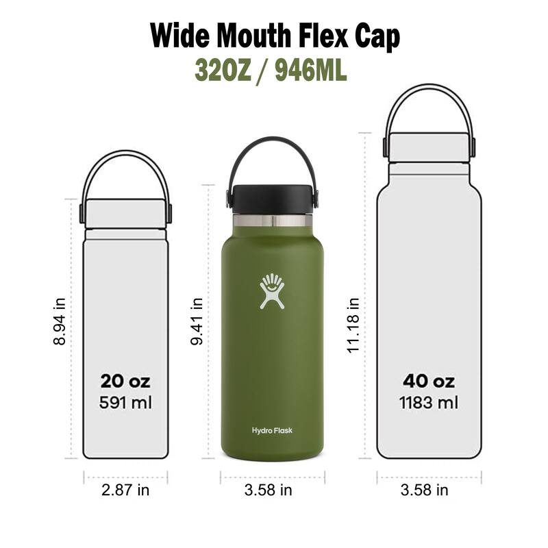 Hydro Flask Water Bottle 32oz Wide Mouth with Leakproof Flex Cap On