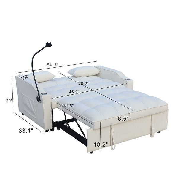 dimension image slide 5 of 6, Velvet Daybed Futon with Pullout Bed & USB Ports
