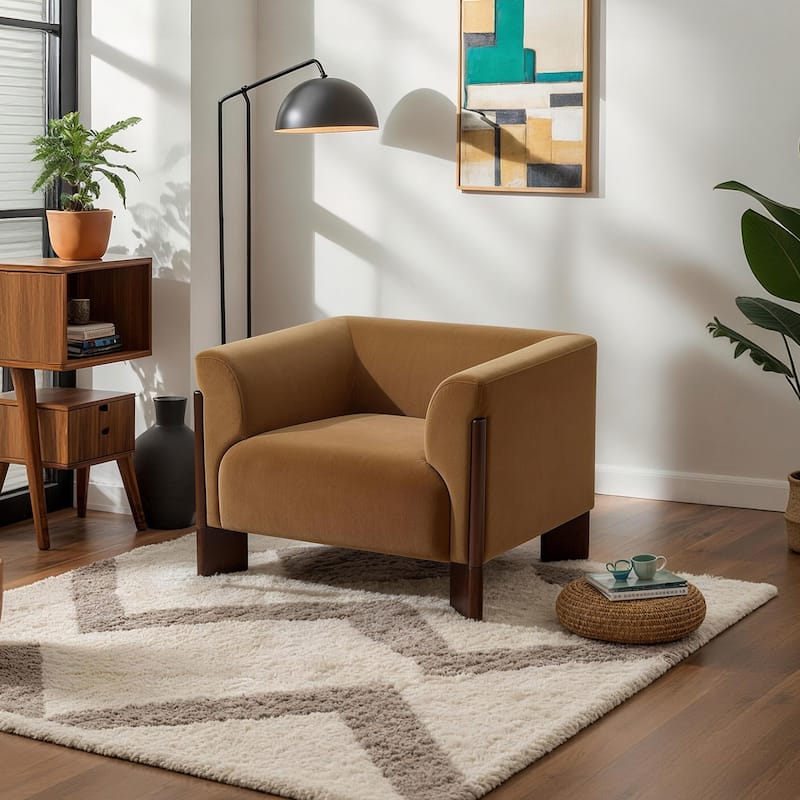 Modern Loveseat Sofa/ Arm Accent Chair for Living Room - Armchair - Orange/ Velvet