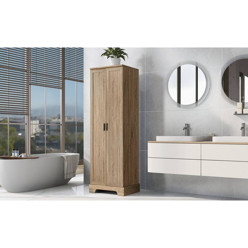 Roomfitters Tall 2-Door Storage Cabinet with 5-Tier Adjustable Shelves, Modern MDF Linen Tower for Bathroom & Office