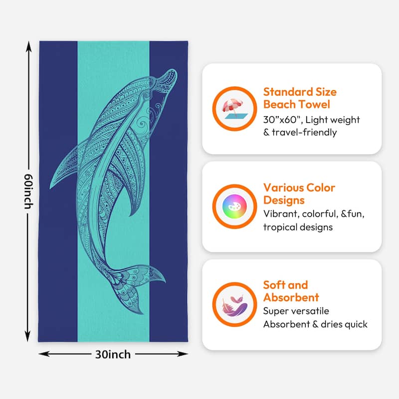 Large Turtle Shark Seahorse Beach Towel Pool Swimming Towels 30" X 60", 35"x70"