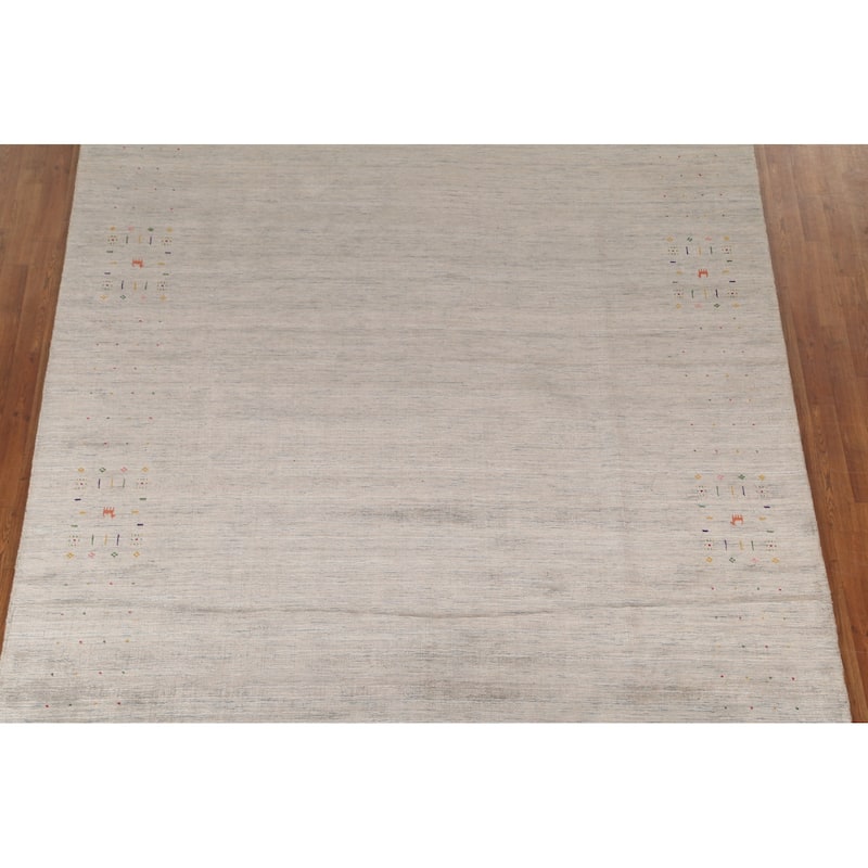 Beige Tribal Gabbeh Area Rug Hand-Knotted Wool Carpet - 7'10" x 9'8"