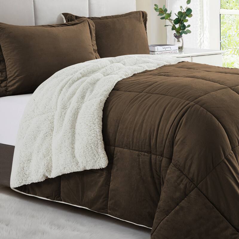 Dual-Side Fluffy Soft Comforter Set, Winter Plush Fuzzy Bedding Set