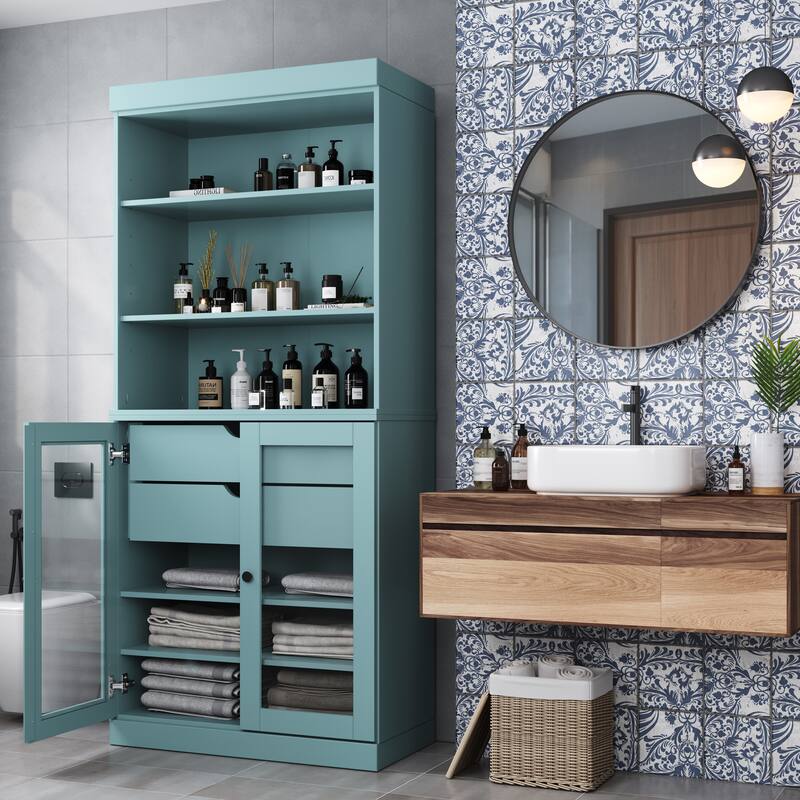 100% Solid Wood 32" Bathroom Cabinet with Optional Doors, 2-Drawers by Palace Imports