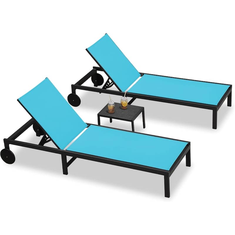 PURPLE LEAF Outdoor Tanning Lounge Chair Set with Face Hole Adjustable Reclining Chairs - Blue