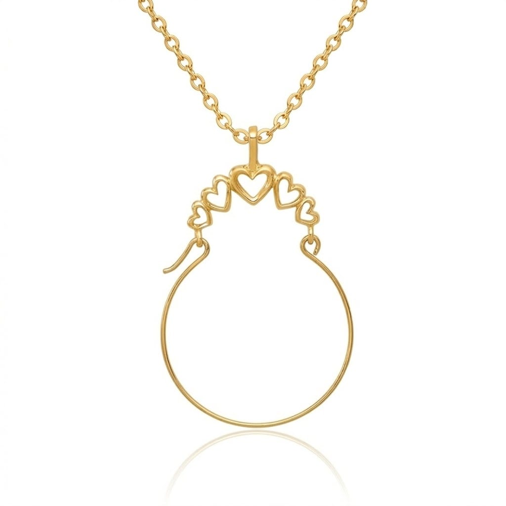 Curata 10k or 14k Solid Gold 18" 5 Heart Ring or Charm Holder Necklace -35x20mm