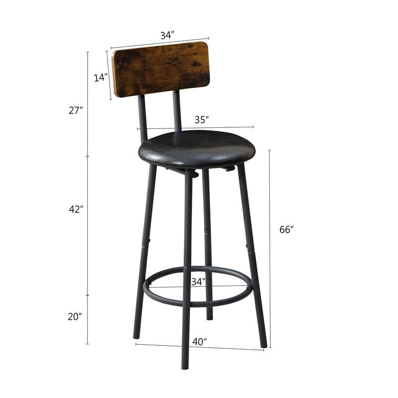 Industrial Style 3 Piece Round Dining Table Set,Iron Wood Table with 2 Bar Stools