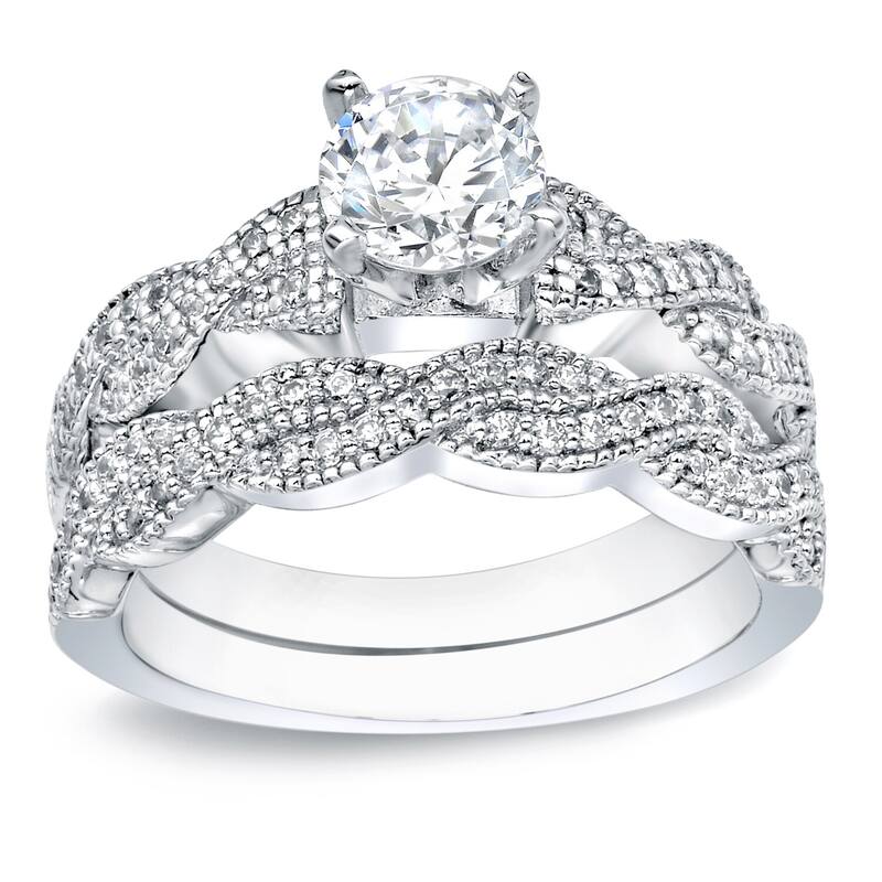 Auriya 14k Gold 1ctw Twisted Vintage Diamond Engagement Ring Set - White - 4