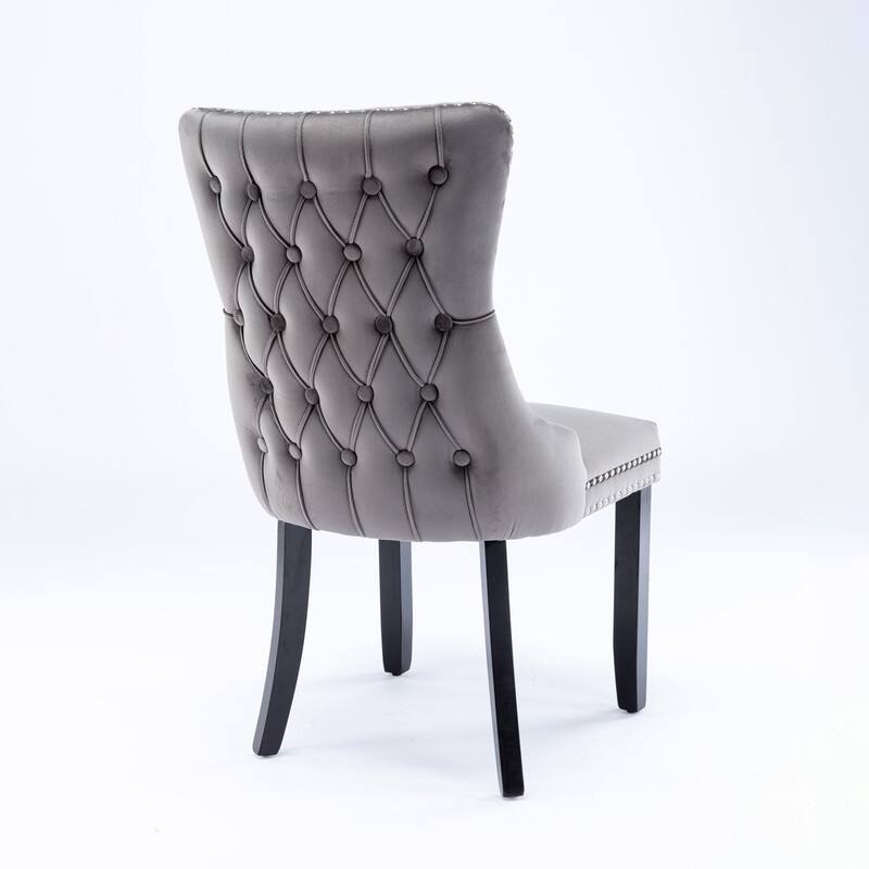 Upholstered Wing-Back Dining Chair with Backstitching Nailhead Trim and Solid Wood Legs,Set of 2