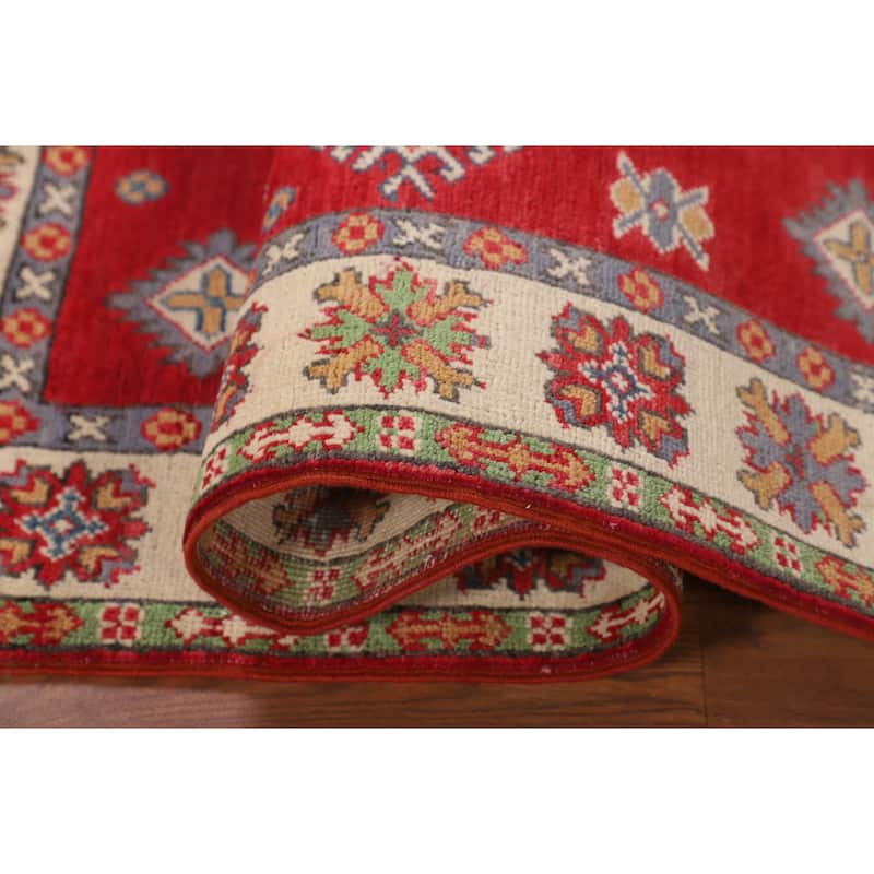 Red Kazak Oriental Accent Rug Hand-Knotted Wool Carpet - 3'5" x 4'11"