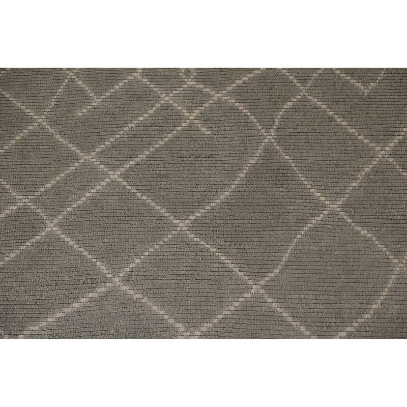 Hand Knotted Oriental 100% Wool Carpet Modern Trellis Greys & Charcoal Moroccan Area Rug - 8' 2'' X 5' 10''