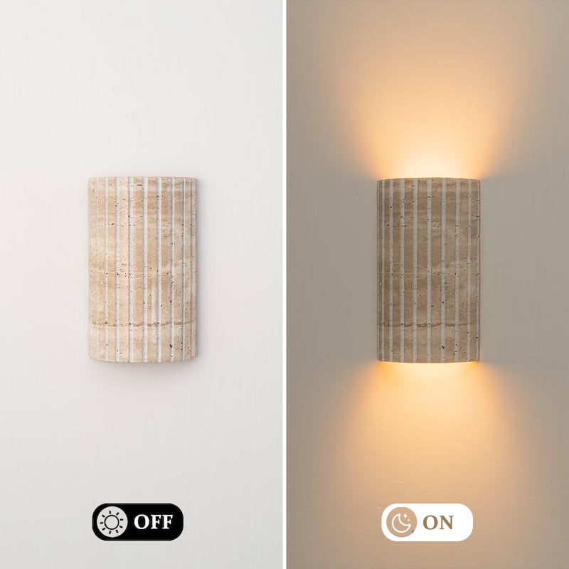 Travertine Dimmable LED Wall Sconce with Vertical Grooved Design