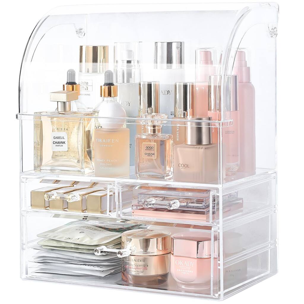 Makeup Organizer,Clear Acrylic Cosmetic Display Cases with 3 Drawers and Large Capacity Skincare Storage Box,Make up Organizers