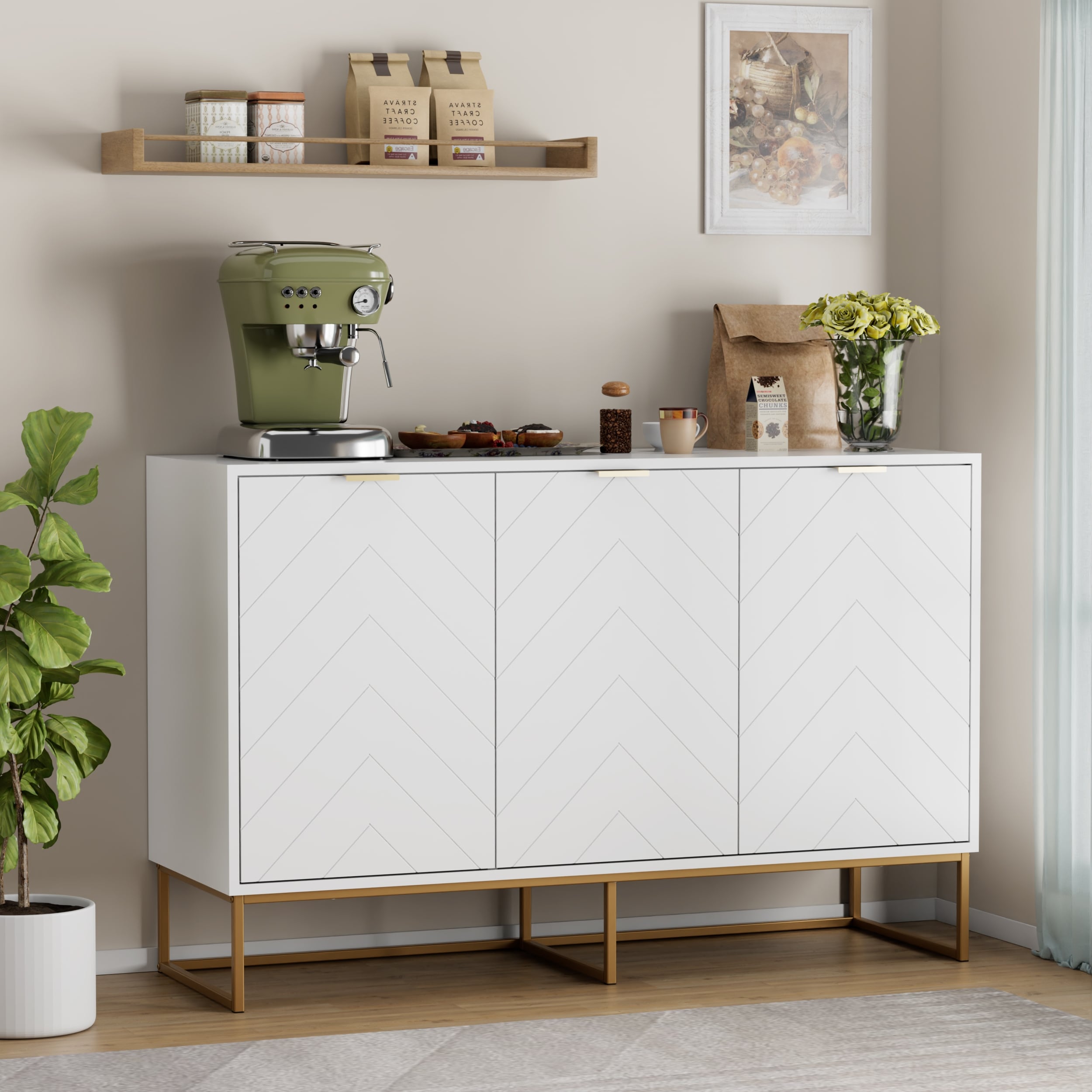 3 Doors Sideboard Buffet Cabinet with Storage Adjustable Shelf
