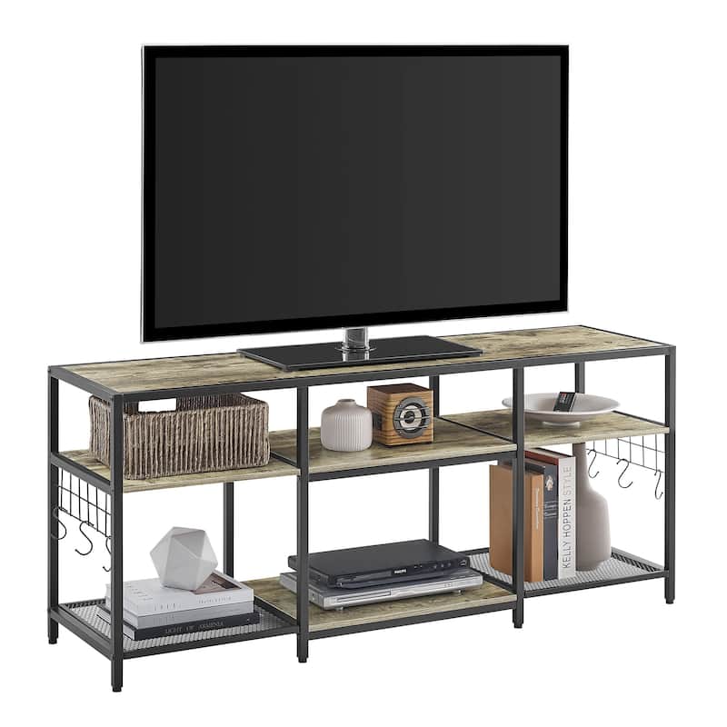 VECELO End Table, 55 Inch up to 71 Inches TV Stand with Storage Shelves, 3-Tier Television Cabinet