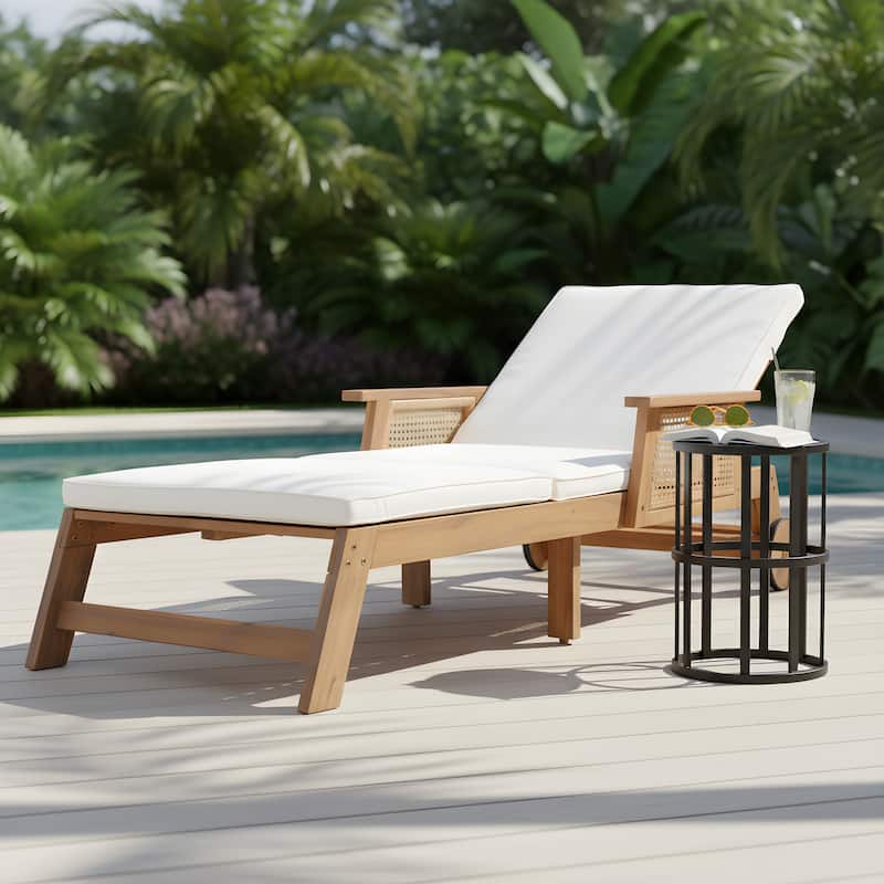 Christopher Knight Home - Wally Outdoor Acacia Wood 3-Position Adjustable Chaise Lounge Set with 18.5" H Ceramic Tile Side Table