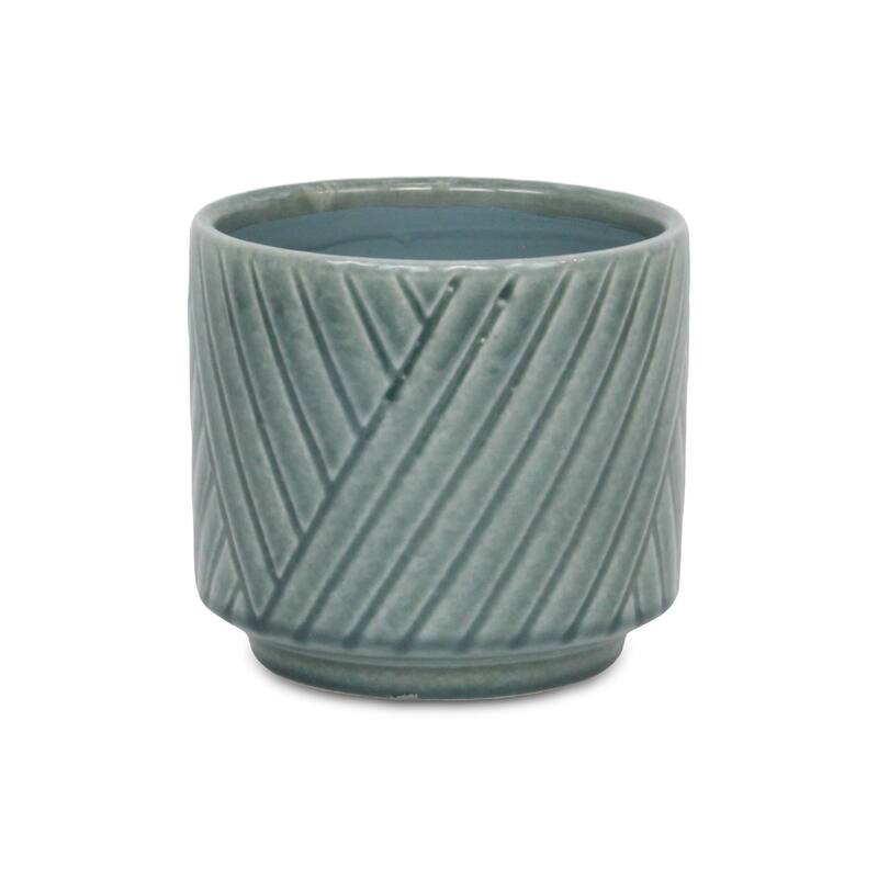 Parlora Crossed Diagonal Pattern Ceramic Pot - Green
