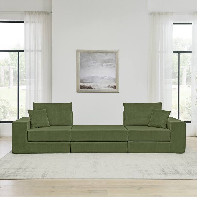 Modular Cloud Sectional Couch, Modern Upholstered L-Shaped Sofa with Removable Ottoman