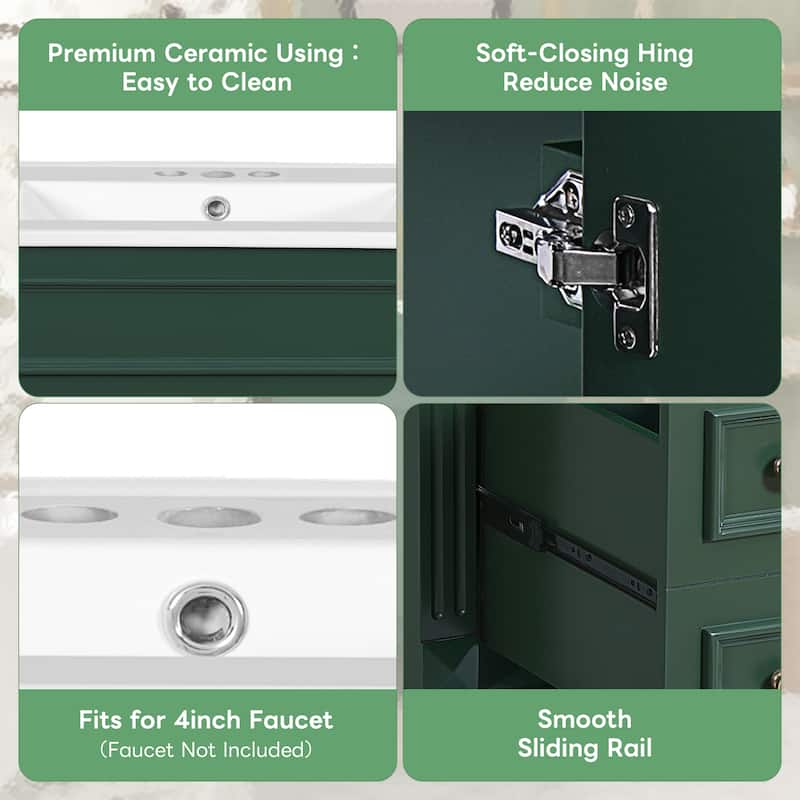 24" Bathroom Vanity with Ceramic Sink, Modern Small Bathroom Cabinet with 2 Drawers & Adjustable Shelf, Space-Saving