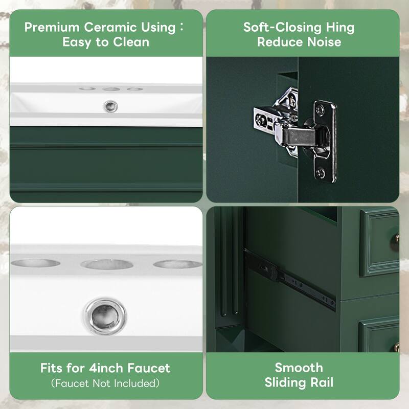 Roomfitters 24" Bathroom Vanity with Ceramic Sink, Storage Cabinet with Shelves and Drawers, Modern Black Bathroom Sink Cabinet