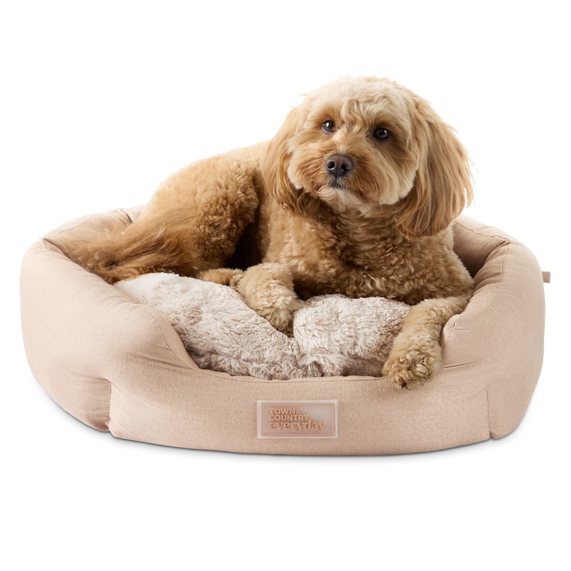 TOWN & COUNTRY EVERYDAY CuddleTown Faux Linen Comfy Cozy Cuddler Pet Bed