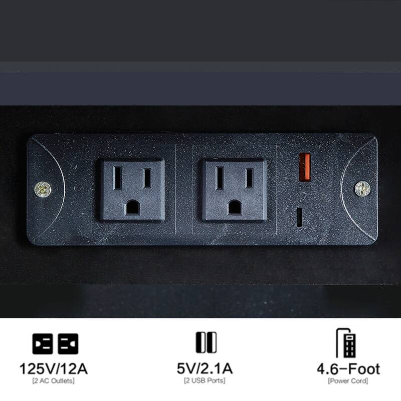 41" Vanity Table Set with Touch LED Mirror (3-Color), 2 AC + 2 USB Power Station, Hair Dryer Stand, Stool