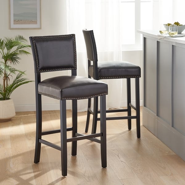 slide 2 of 10, Mayfield Contemporary Bonded Leather Barstool (Set of 2) by Christopher Knight Home - 22.25" D x 18.50" W x 44.50" H Set of 2 - Brown - Bar height