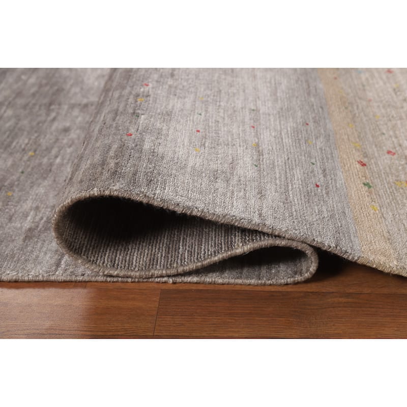 Gabbeh Oriental Area Rug Handmade Grey Silk Carpet - 7'8" x 9'9"