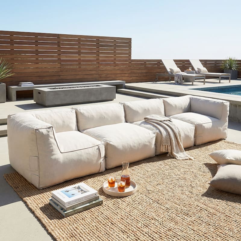 Christopher Knight Home - Nerissa Modular Outdoor/Indoor Bean Bag Sectional Sofa Set with Shredded Foam Filled - 4-Piece Set - Beige