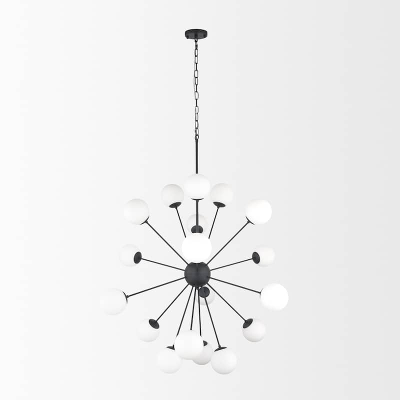 Barbara Matte Black Metal w/ Frosted Glass Globes 18-Light Chandelier - 48.8L x 48.8W x 48.8H