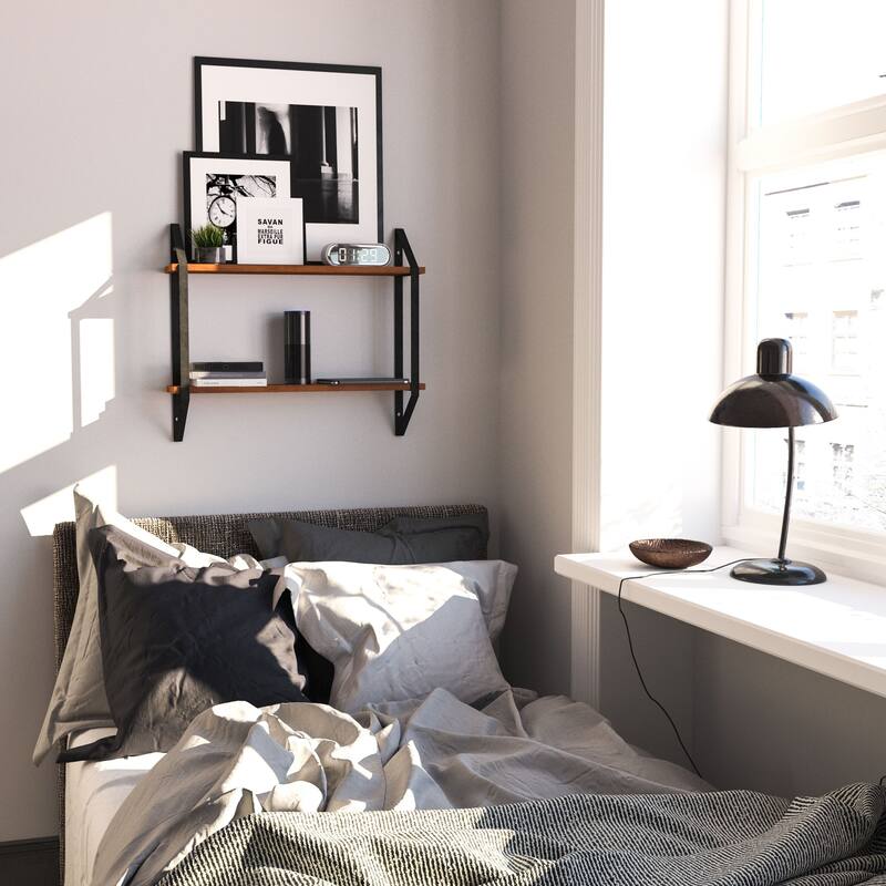 Wallniture Ponza 2-Tier Wood Floating Bookshelf for Bedroom Wall Decor