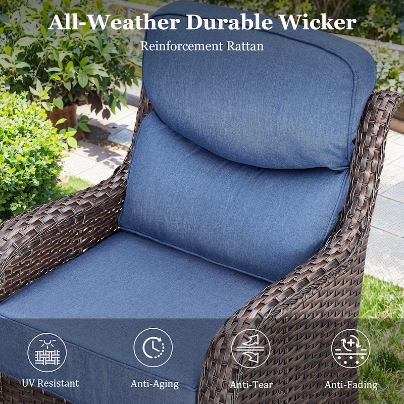 Pocassy 5 Pieces Outdoor 6 Inch Swivel Chair with Fire Pit Table