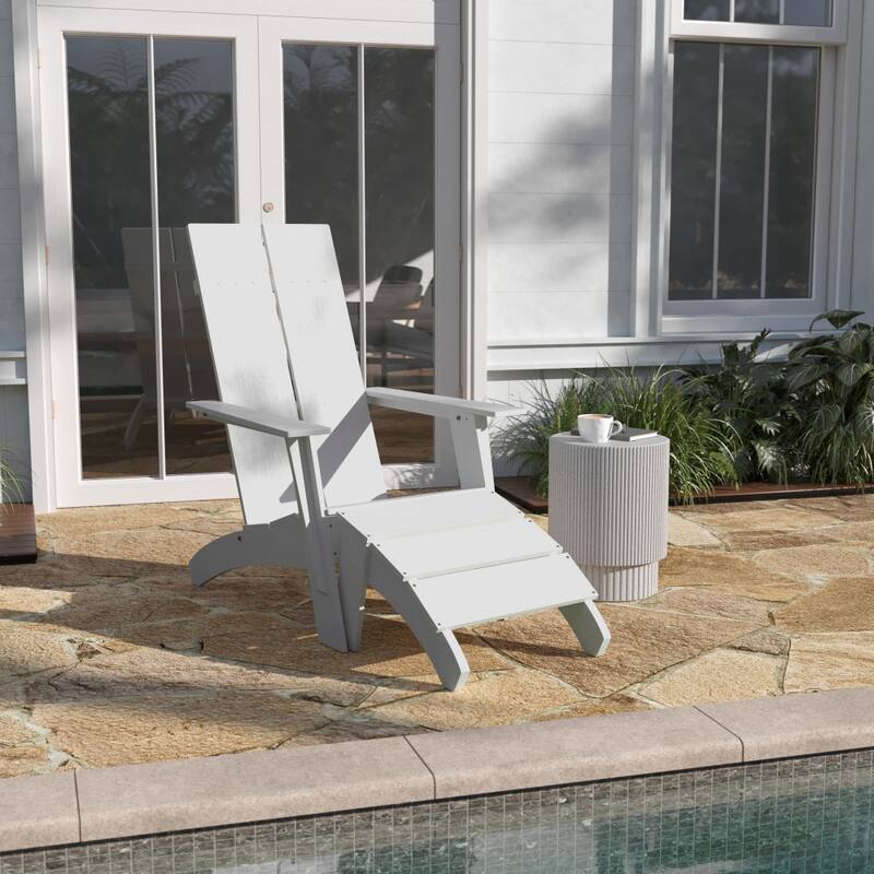 Modern All-Weather Dual Slat Adirondack Style Chair with Footrest